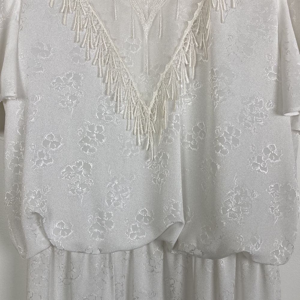 Vintage White Floral Jacquard Satin Garden Party Dress - Picture 5 of 16